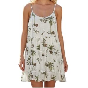Barok Tropical Palm Tree Print Ivory Babe Doll Mini Dress NWT